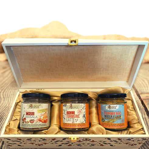 Rooted Peepul Gift Box Turrmeric Latte | Artisanal Chai Masala | Turmeric Elixir